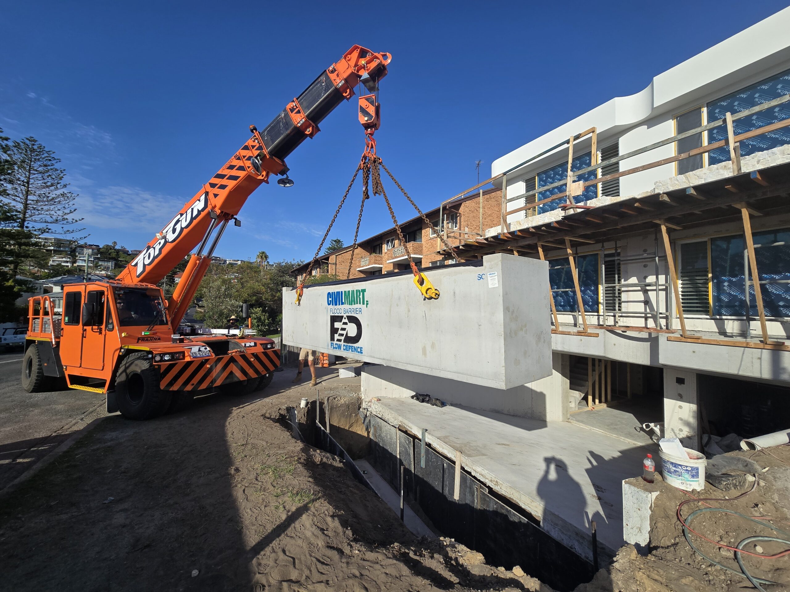 Self-activating flood barrier precast Freshwater NSW
