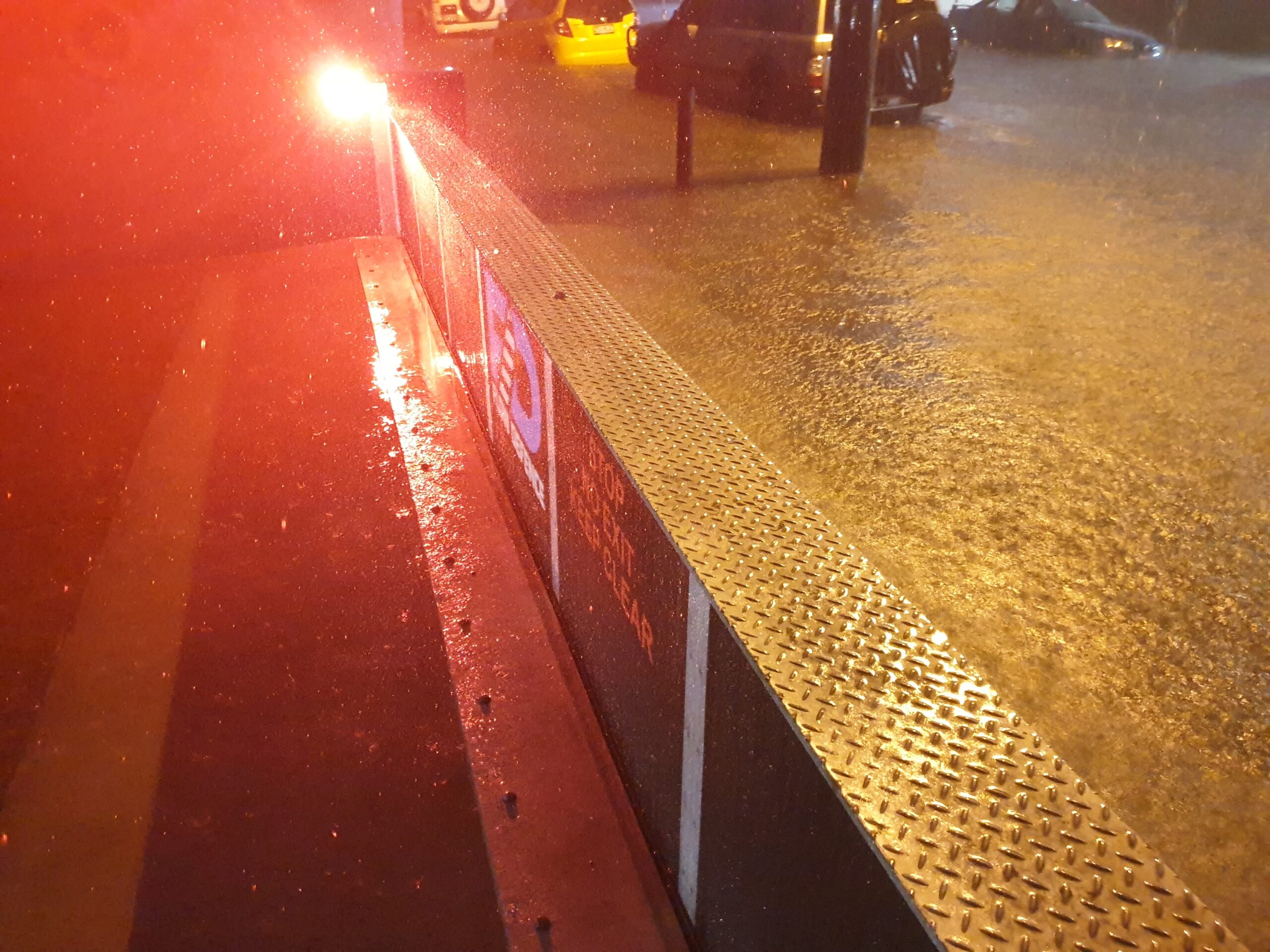 Activated Flow Defence flood barrier during a flood event